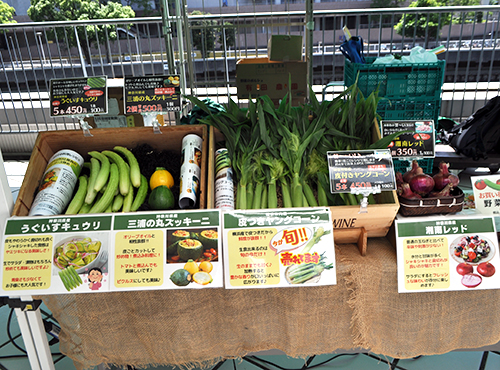 珍し野菜も並んだつま正ブース